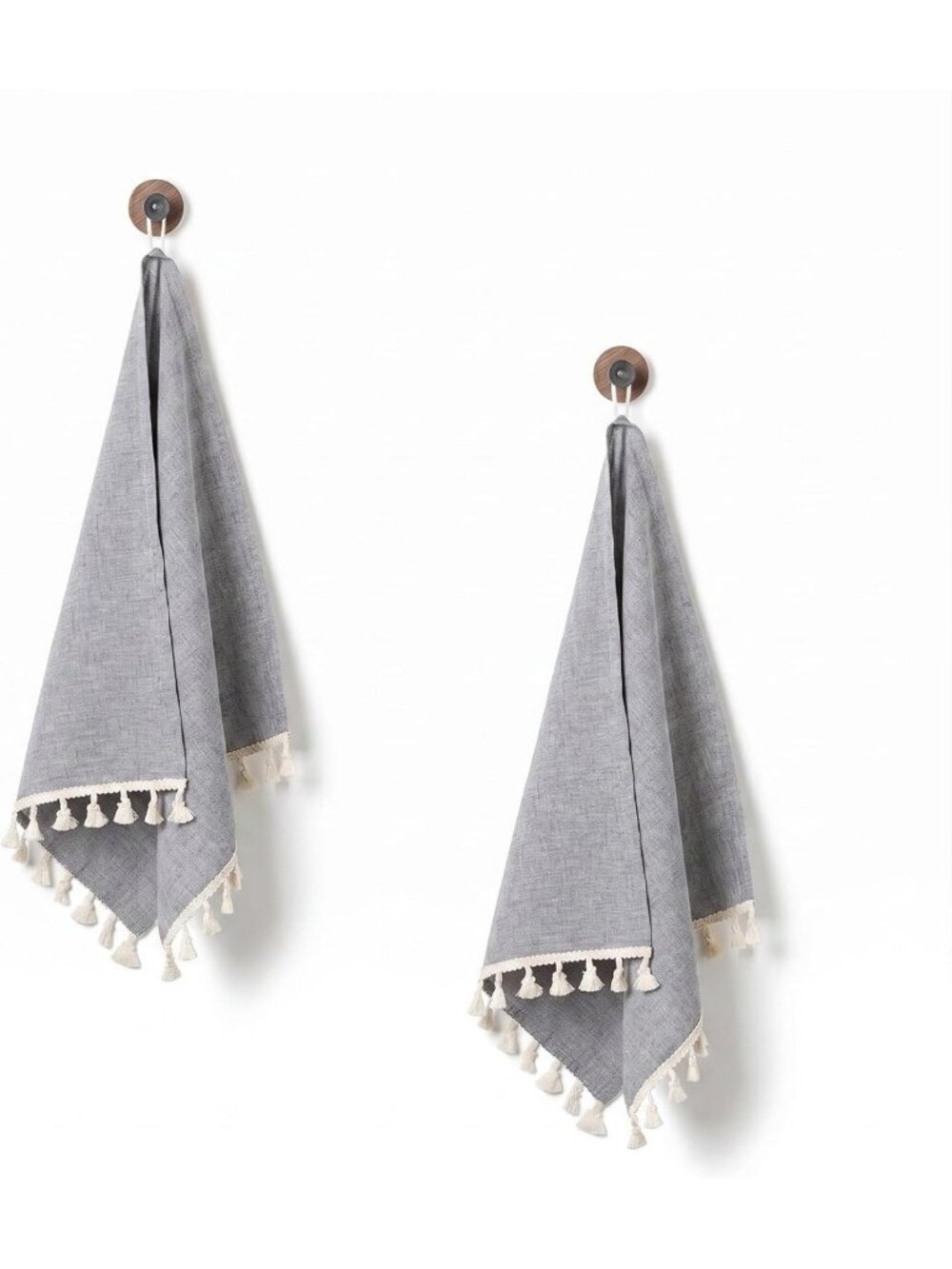 Boho 100% Linen Hand Towels Set of 2, 16x40 Inch Soft Absorbent Kitchen & Bath